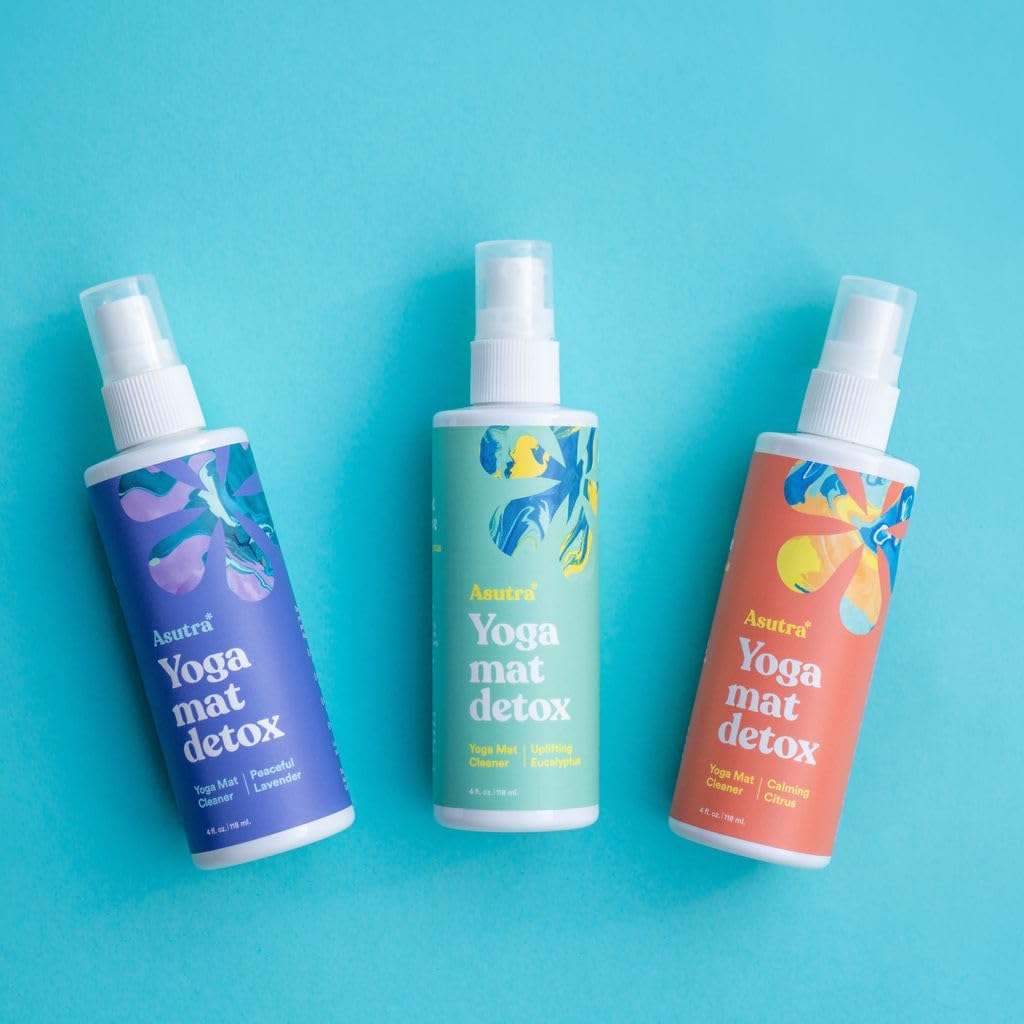 Yoga Mat Cleaner Spray (Peaceful Lavender), 4 Fl Oz - No Slippery Residue, Organic Essential Oils, Deep-Cleansing for Fitness Gear & Gym Equipment, Microfiber Towel Included