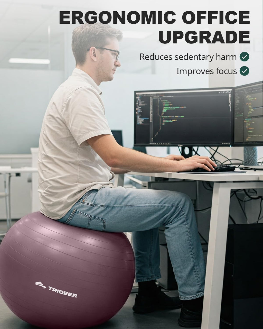 Yoga Ball – Anti-Burst Exercise Ball for Pregnancy, Office, Birthing, Stretching & Core Workout – Home Gym & Therapy