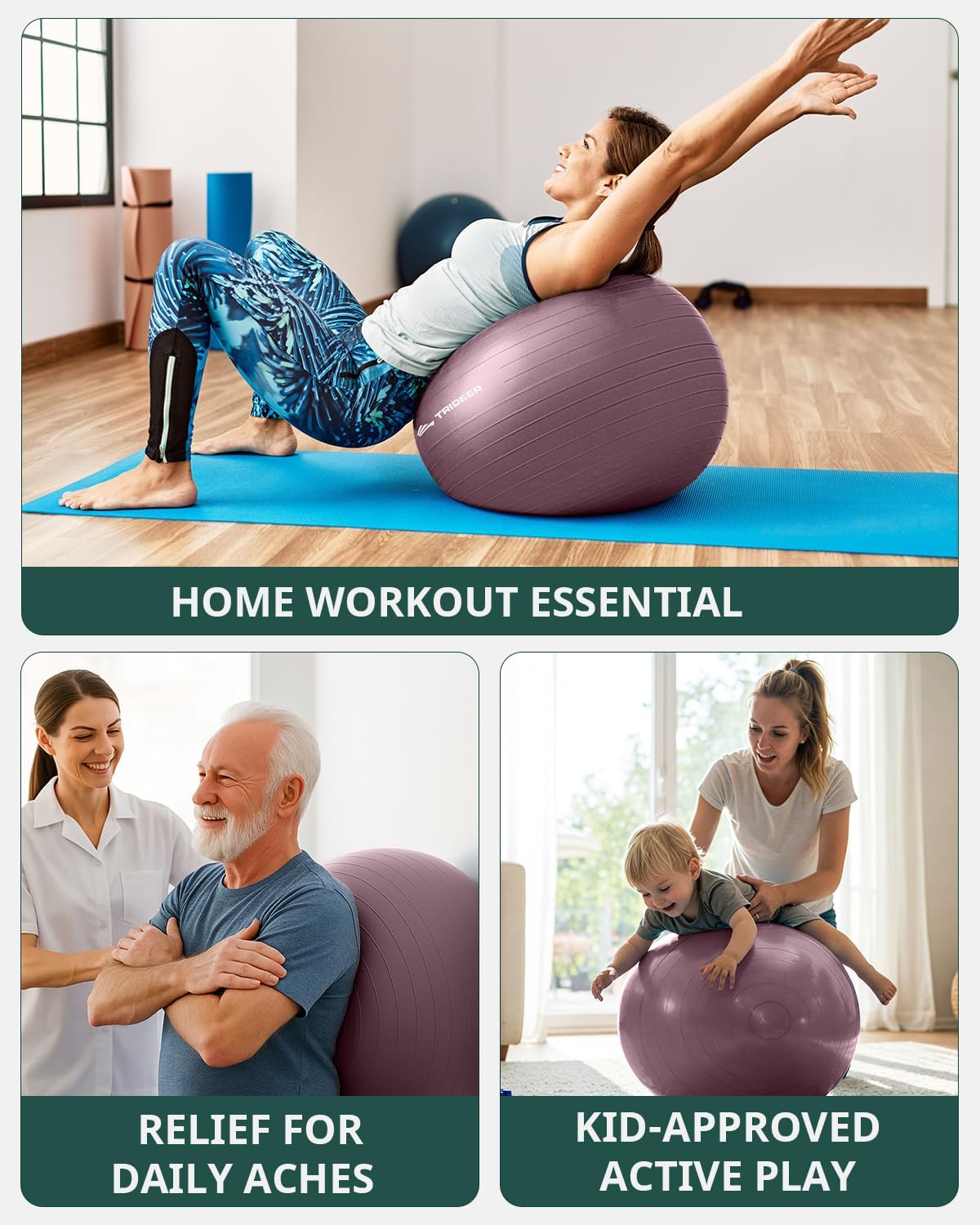 Yoga Ball – Anti-Burst Exercise Ball for Pregnancy, Office, Birthing, Stretching & Core Workout – Home Gym & Therapy