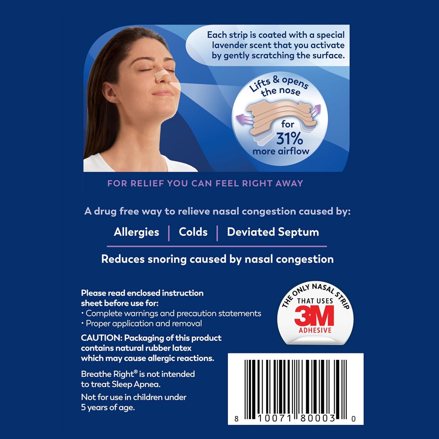 Nasal Strips Lavender Scent Extra Strength Tan Nasal Strips Help Stop Snoring Drug-Free Snoring Solution & Nasal Congestion Relief Caused by Colds & Allergies 26Ct (Packaging May Vary)