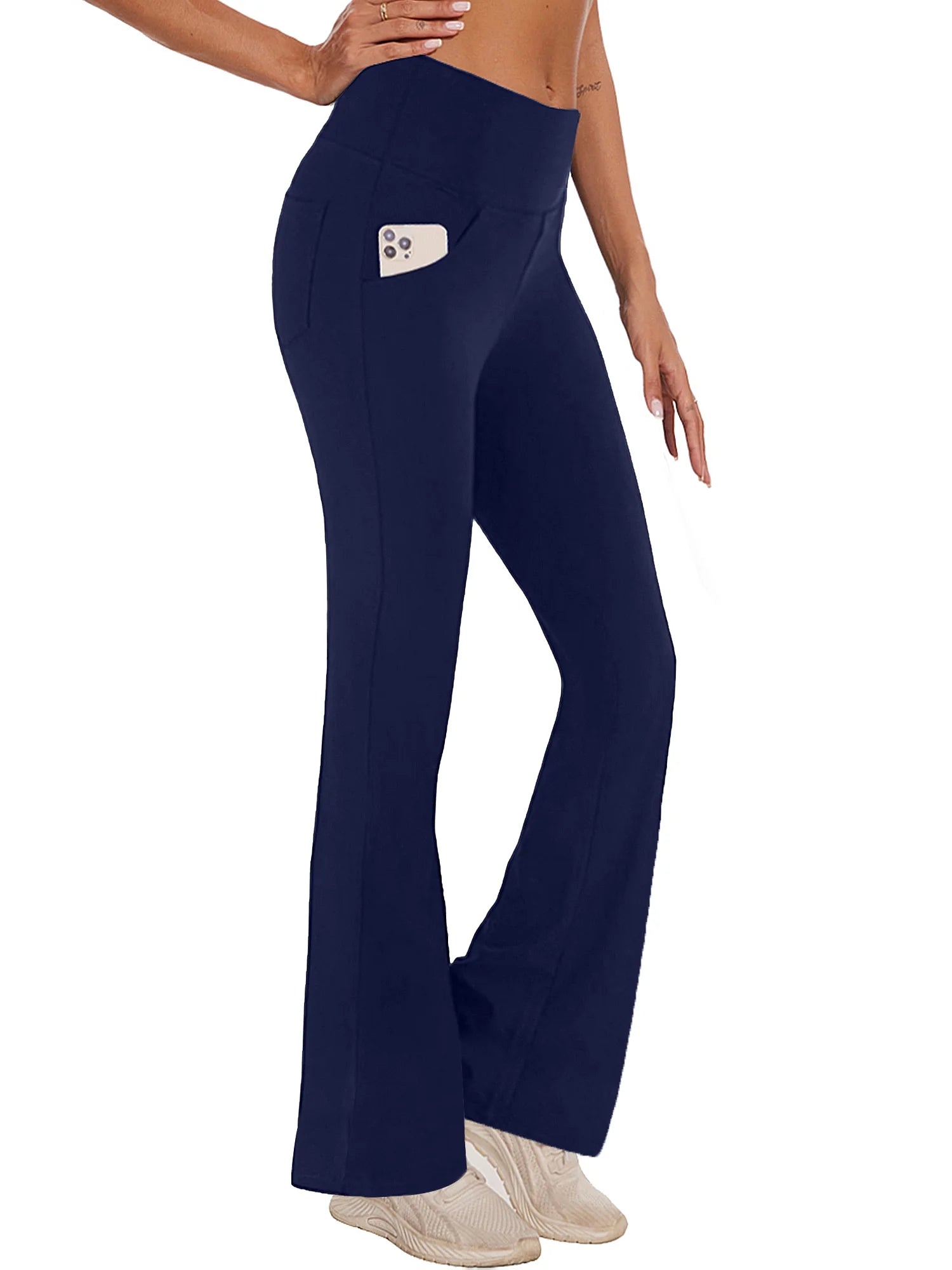 Womens Bootcut Yoga Pants with Pockets Flare Workout Legging High Waist Bootleg Bottoms Activewear Navy Blue M