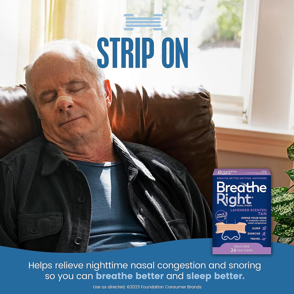 Nasal Strips Lavender Scent Extra Strength Tan Nasal Strips Help Stop Snoring Drug-Free Snoring Solution & Nasal Congestion Relief Caused by Colds & Allergies 26Ct (Packaging May Vary)