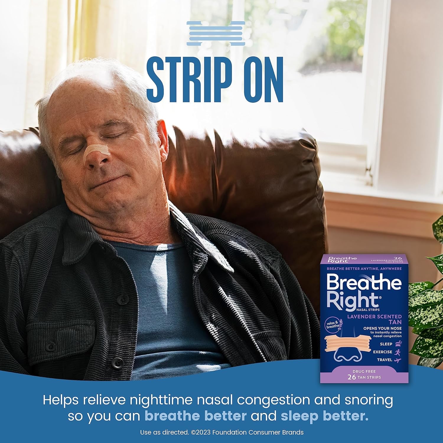 Nasal Strips Lavender Scent Extra Strength Tan Nasal Strips Help Stop Snoring Drug-Free Snoring Solution & Nasal Congestion Relief Caused by Colds & Allergies 26Ct (Packaging May Vary)